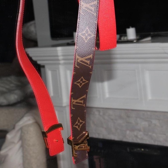Louis Vuitton LV Initials Red and Brown Logo Reversible Belt With Monogram 30mm - Picture 6 of 6